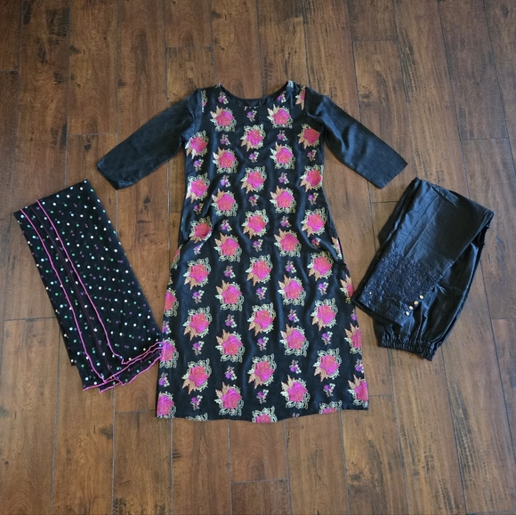 Embroidered Salwar Kameez Dupatta Long Scarf Cotton Chiffon Net Party Wear Dress - Picture 2 of 14